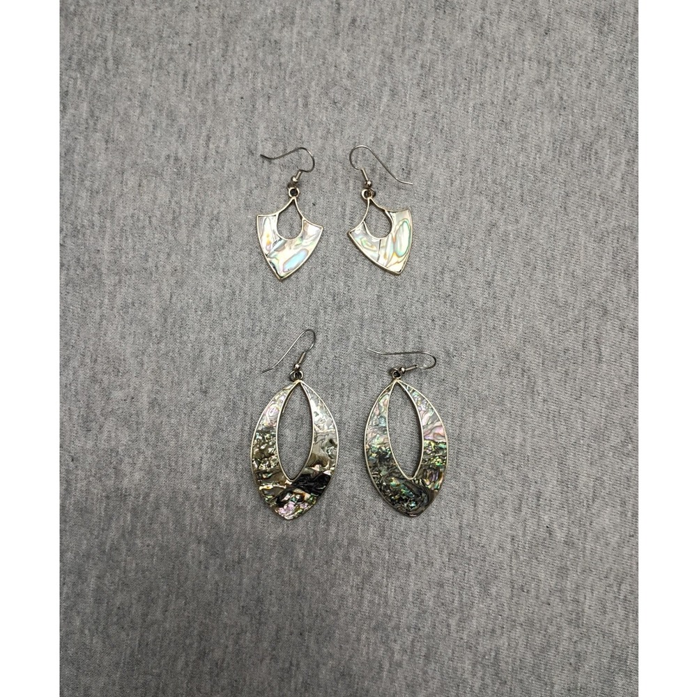 Alpaca Mexico Abalone Shell Earring Set Vintage Silver Dangle Inlay 2 Pairs VTG